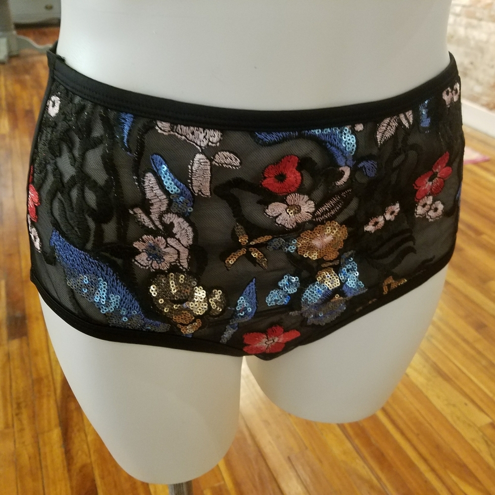 Sequin & Embroidery Mesh High-Waisted Panty
